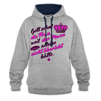 Gott schuf die Frau weil der Mann alleine... - Kontrast-Hoodie - Grau meliert/Navy