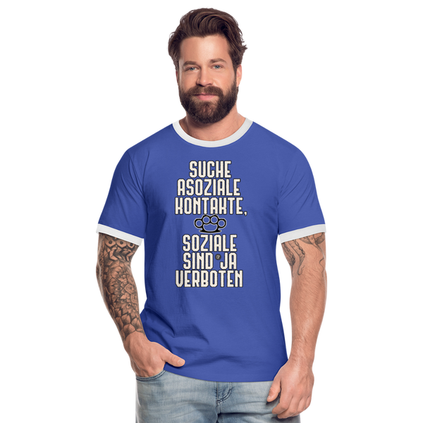 Suche asoziale Kontakte soziale sind ja verboten - Männer Kontrast-T-Shirt - Blau/Weiß