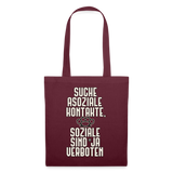 Suche asoziale Kontakte soziale sind ja verboten - Stoffbeutel - Burgunderrot